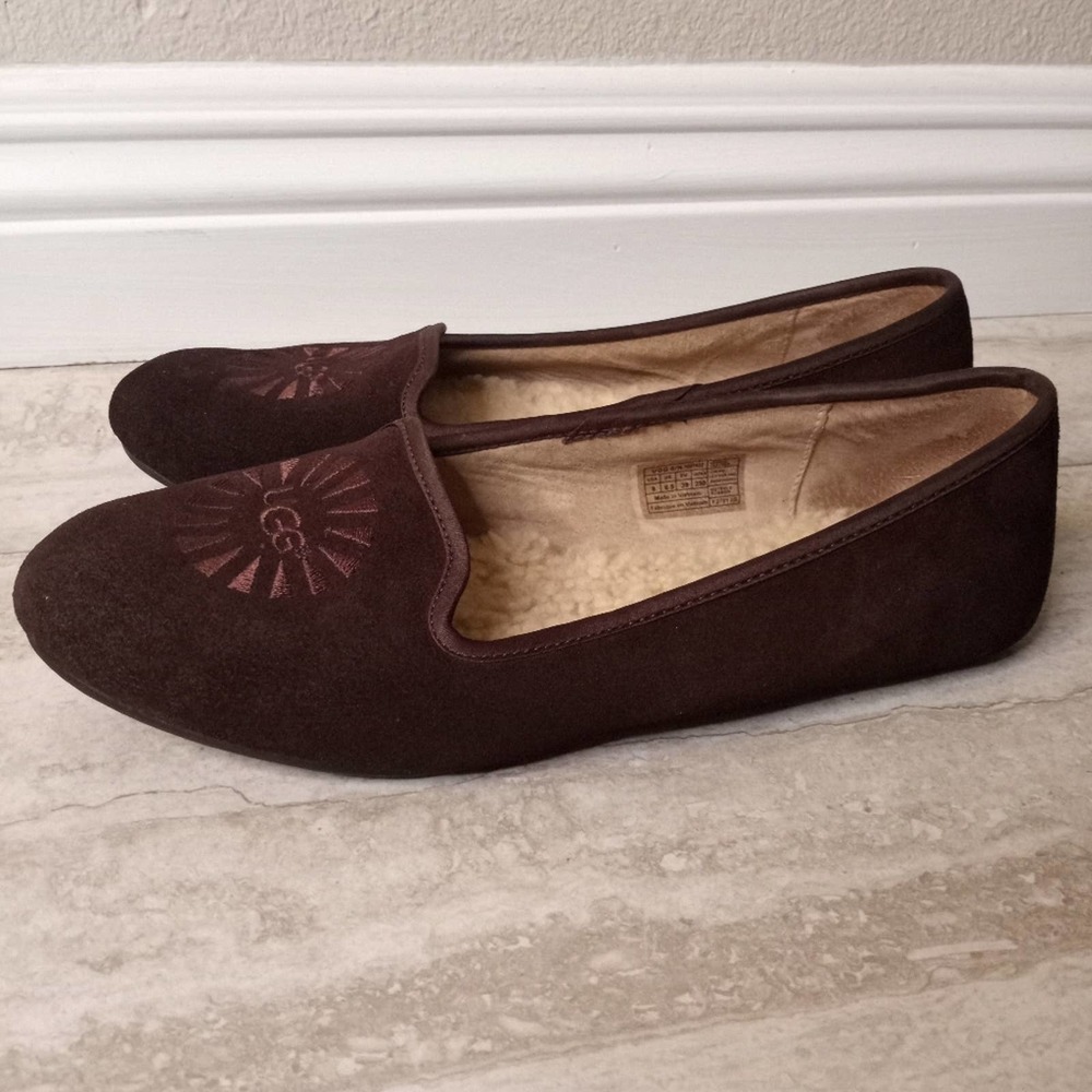UGG Brown Suede Shearling Lined Flats - Picture 8 of 8